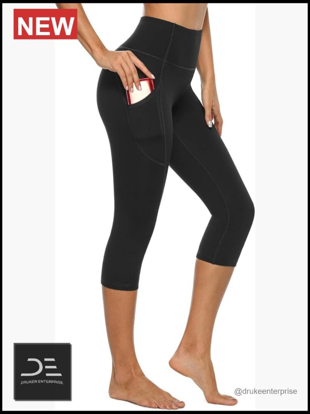 Women's High Waisted Capri Yoga Pants with Pockets - Nylon Spandex